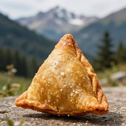 Golden Samosa in Mountain Landscape