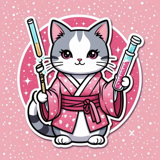Kawaii Magical Cat in Kimono Sticker