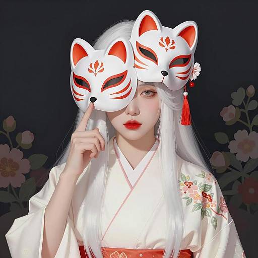 Elegant Woman with Fox Masks Illustration
