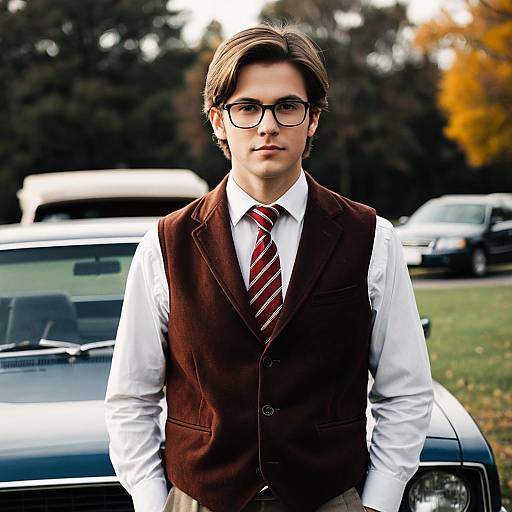 Young Man in Nerd Costume with Glasses and Tie
