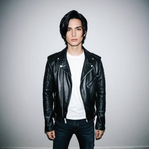 Young man in black leather jacket and white t-shirt