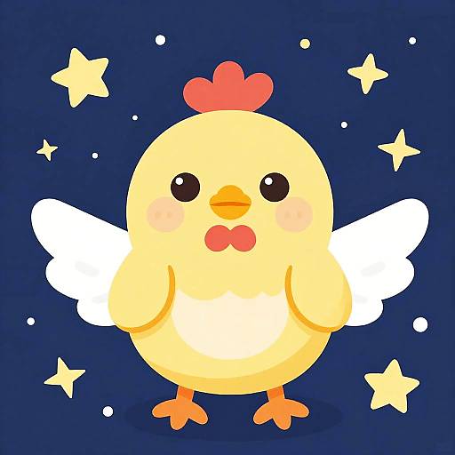 Cute Winged Chicken Under Starry Sky