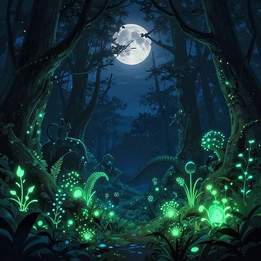 Magical Moonlit Bioluminescent Forest