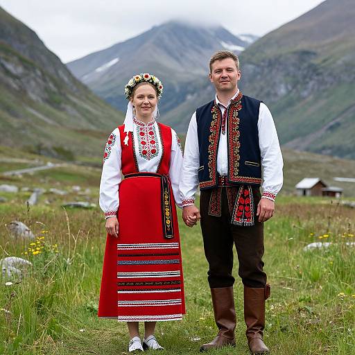 Norwegian Wedding Couple in Traditional Attire