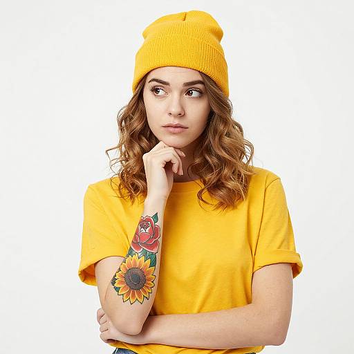 Thoughtful Woman in Yellow Beanie
