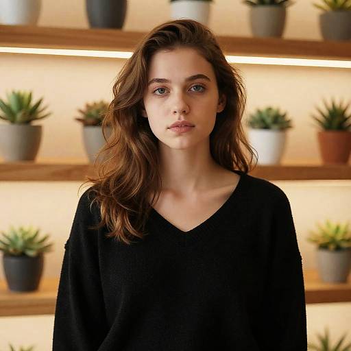 Portrait of Woman with Succulent Background