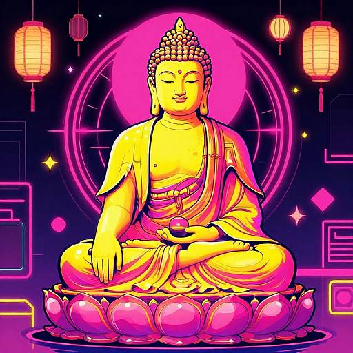 Cyberpunk Neon Buddha Illustration
