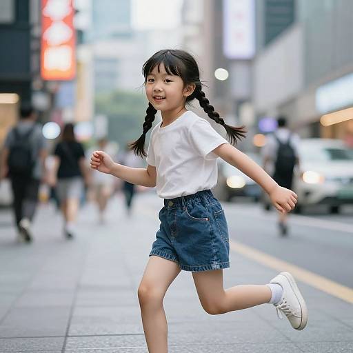 Energetic Asian Girl in Neon City