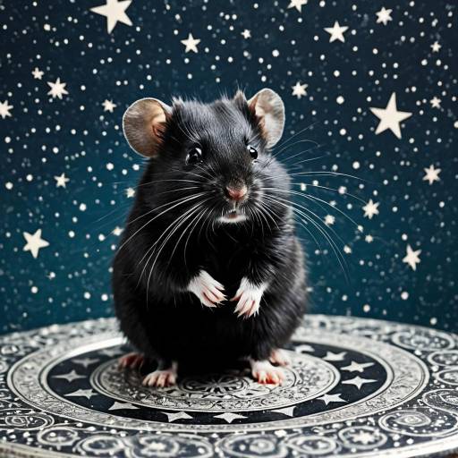 Black Hamster on Vintage Silver Celestial Table