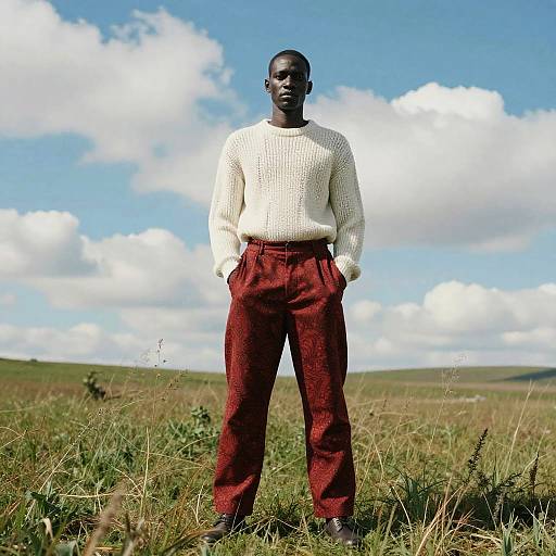 Man in Chunky Sweater and Red Pants