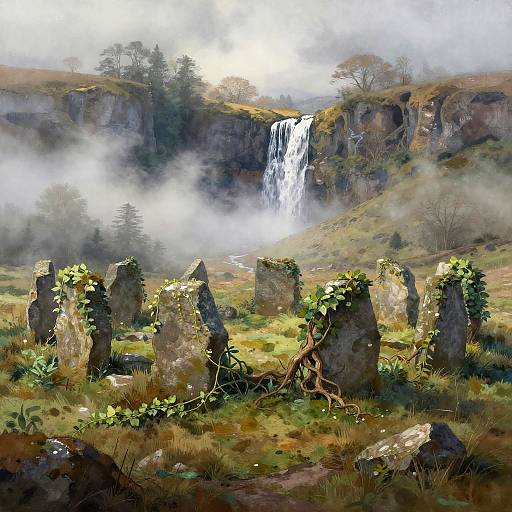 Misty Celtic Stone Circle Watercolor