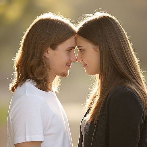 Tender Young Couple in Golden Sunlight