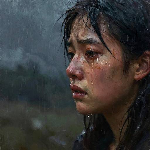 Tears on Weathered Cheek in Storm