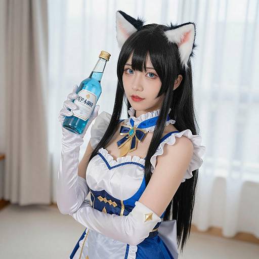 Confident Asian Woman in Cat-Ear Cosplay