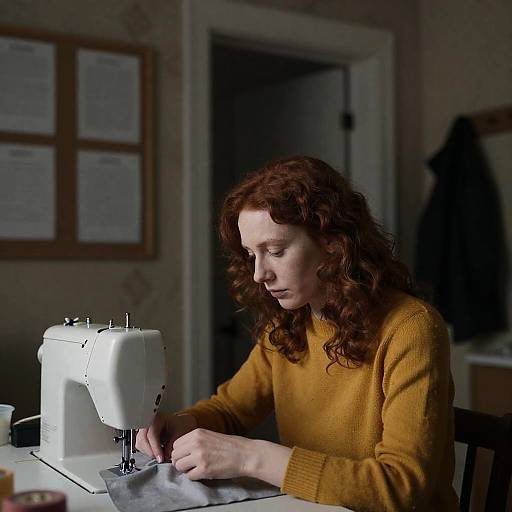 Sewing in Soft Light: Redhead at Work