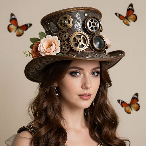 Steampunk Woman with Gears and Butterflies