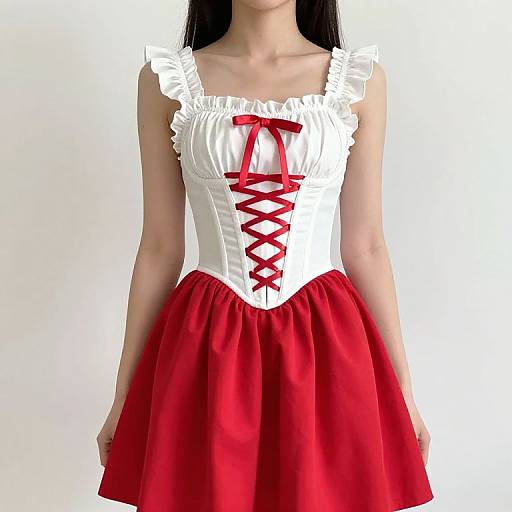 Elegant Female in Red Corset Dress