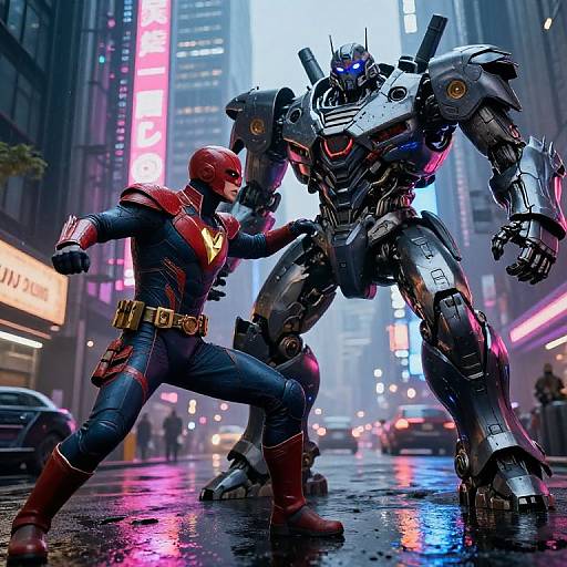Cyberpunk Hero vs Giant Robot