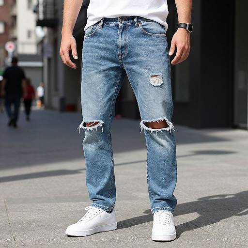 Urban Streetwear Distressed Denim Style