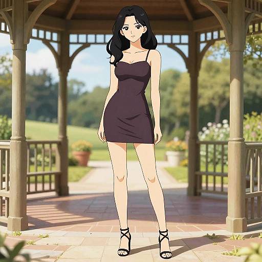 Petite Woman in Nude Mini Dress