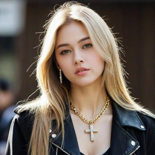 Blonde Woman Wearing Leather Jacket and Cross Necklace