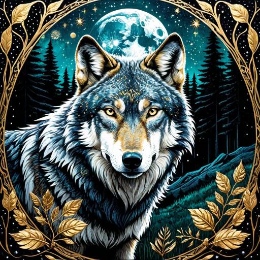 Celestial Wolf with Gold Leaf Frame