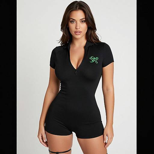 Sporty Chic Woman in Black Romper
