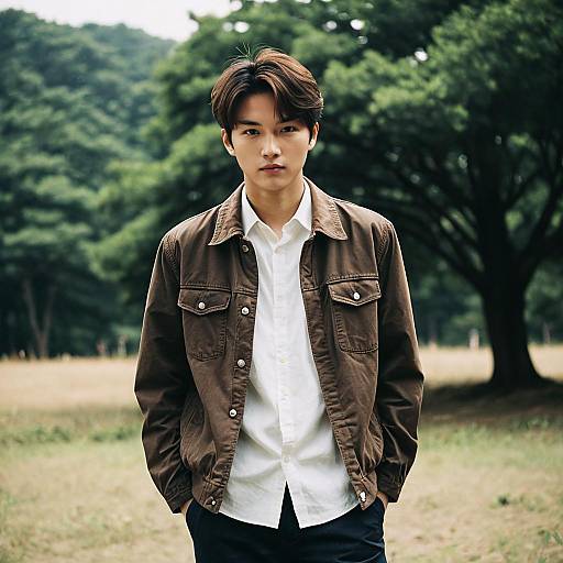 Young Korean Man in Casual Summer Outfit Outdoors