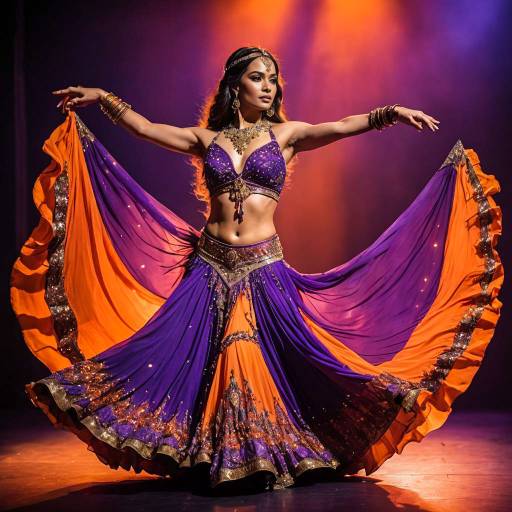 Belly Dancer in Regal Purple and Orange Outfit