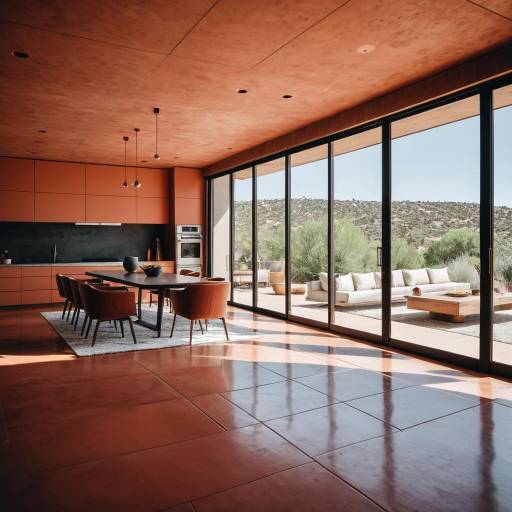 Modern Terracotta Kitchen with Floor-to-Ceiling Windows