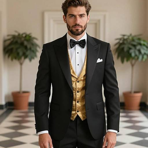 Man in Formal Tuxedo with Gold Vest