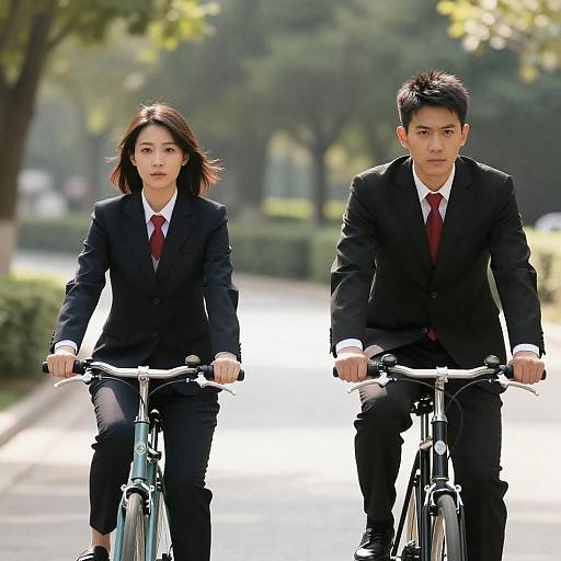 Two Men in Suits Riding Bicycles