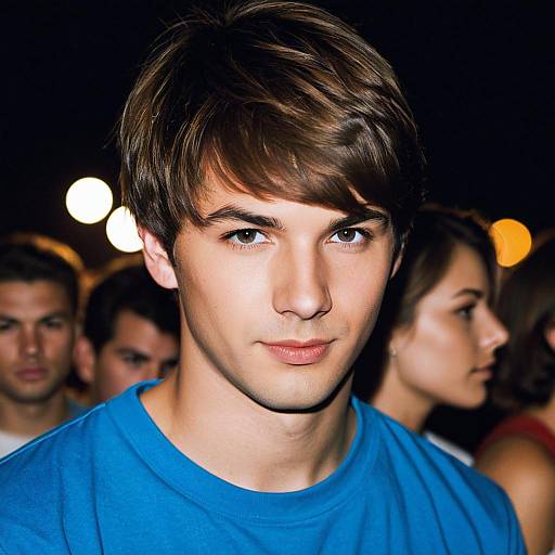 Young man in blue shirt at night party