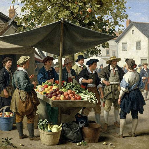 Brueghelian Vibrant Market Day Scene