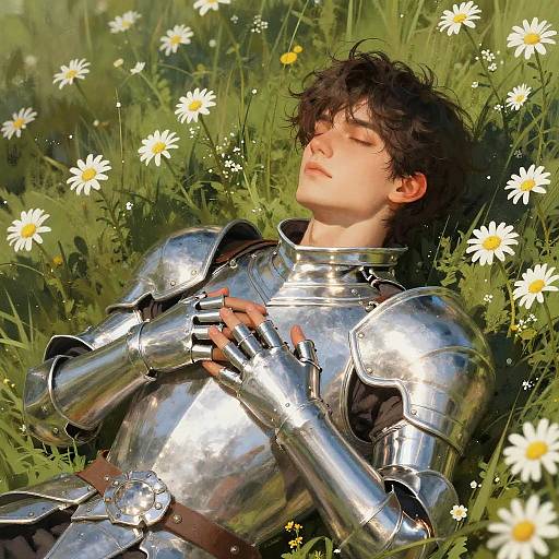 Serene Young Man in Silver Armor