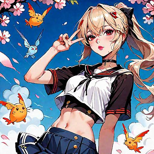 Cheerful Blonde Anime Girl Portrait