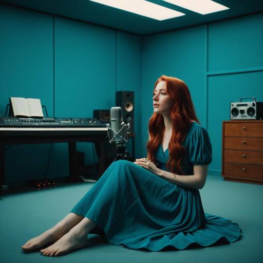 Woman Singing in Blue Gown in Teal Room