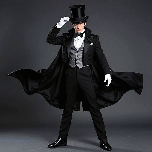 Elegant Magician in Tuxedo and Top Hat