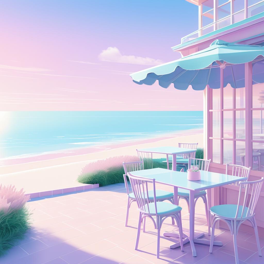 Whimsical Beachside Café Digital Illustration