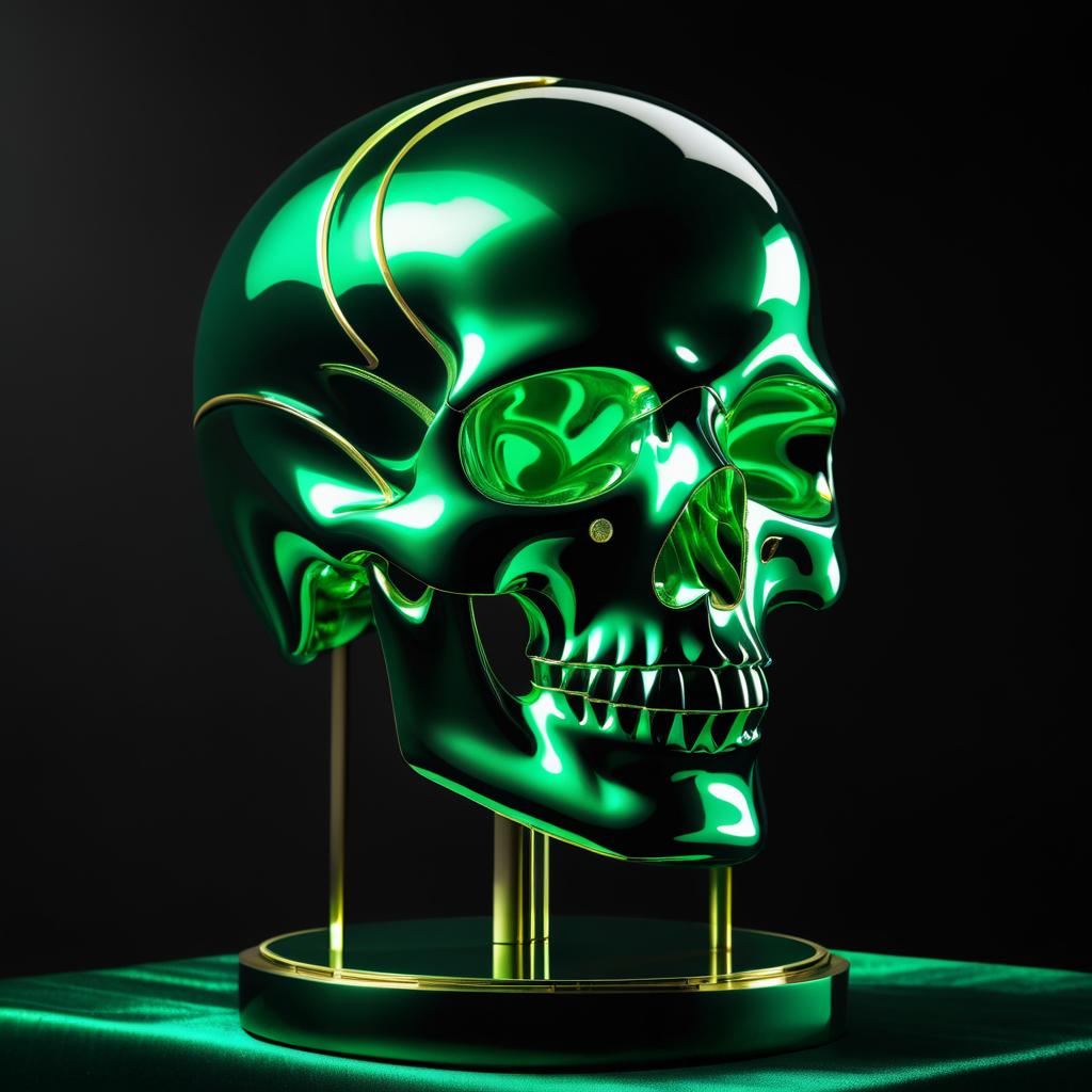 Obsidian Skull on Emerald Fabric