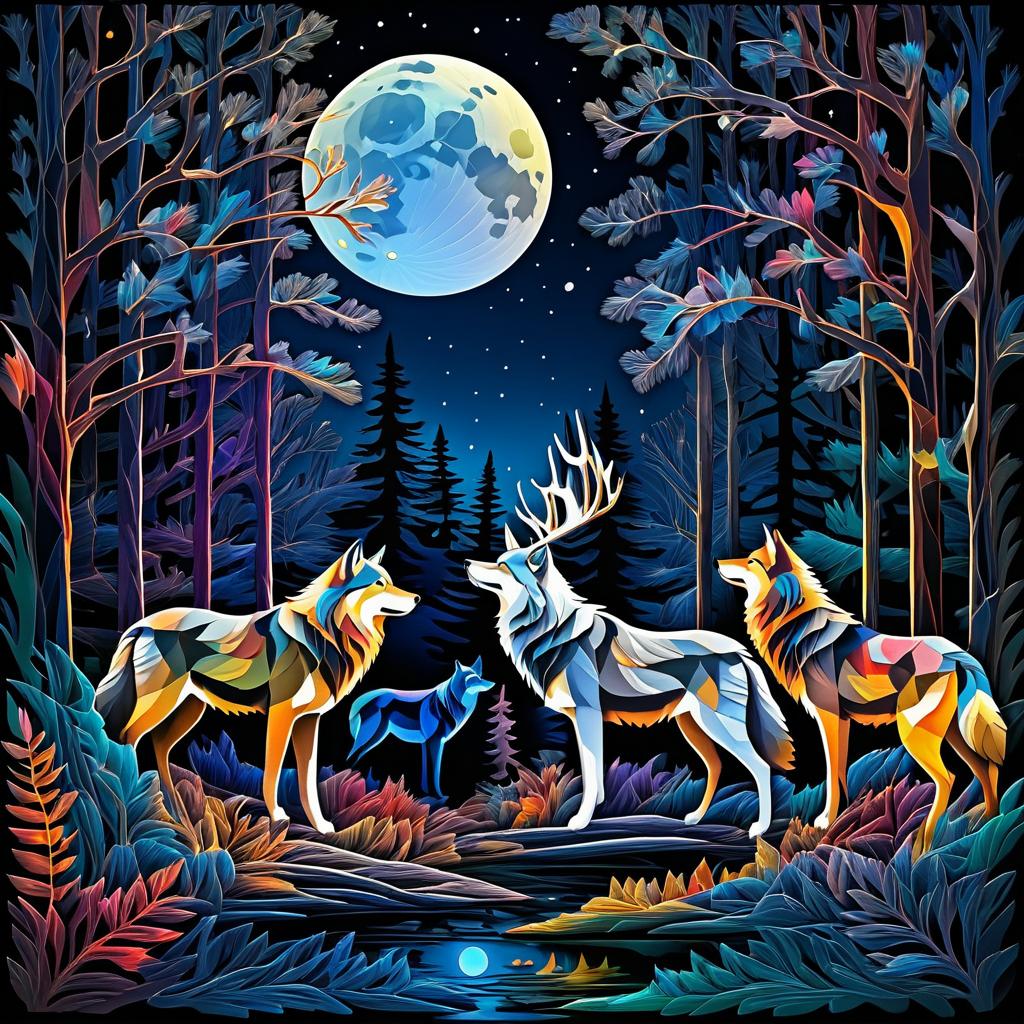 Epic Wolf Pack in Moonlit Forest