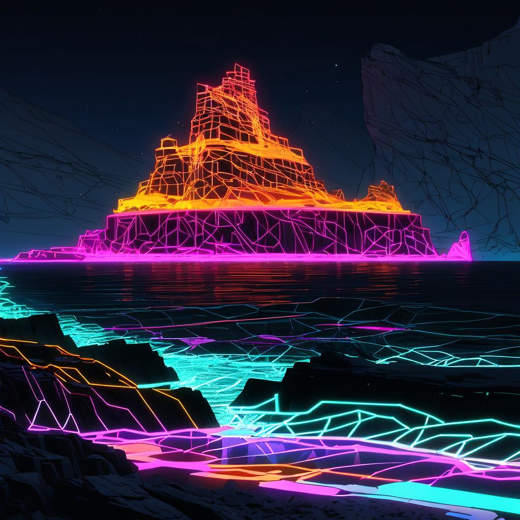 Neon Oceanfront Bluffs at Night