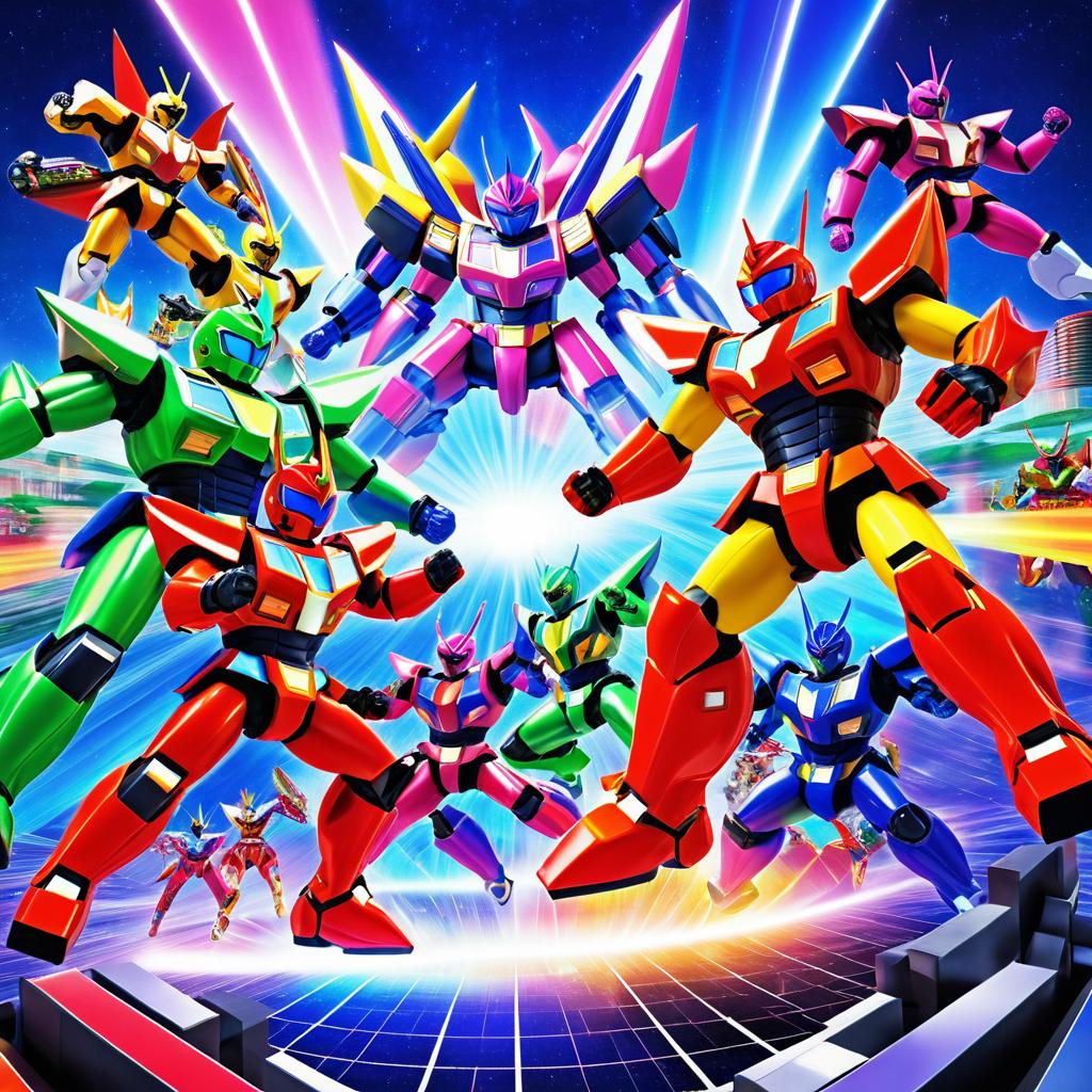 Vibrant Tokusatsu Battle with Giant Robot