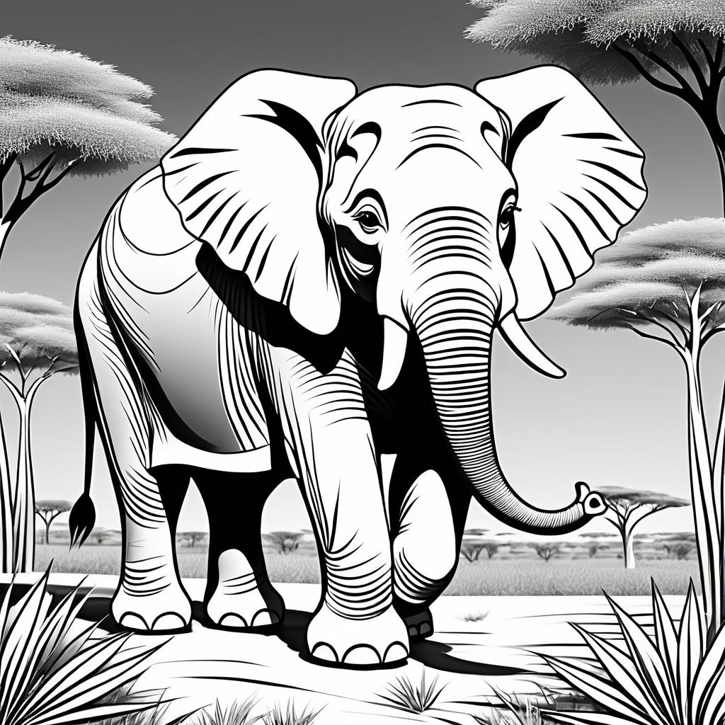 Cheerful Elephant Coloring Page for Kids