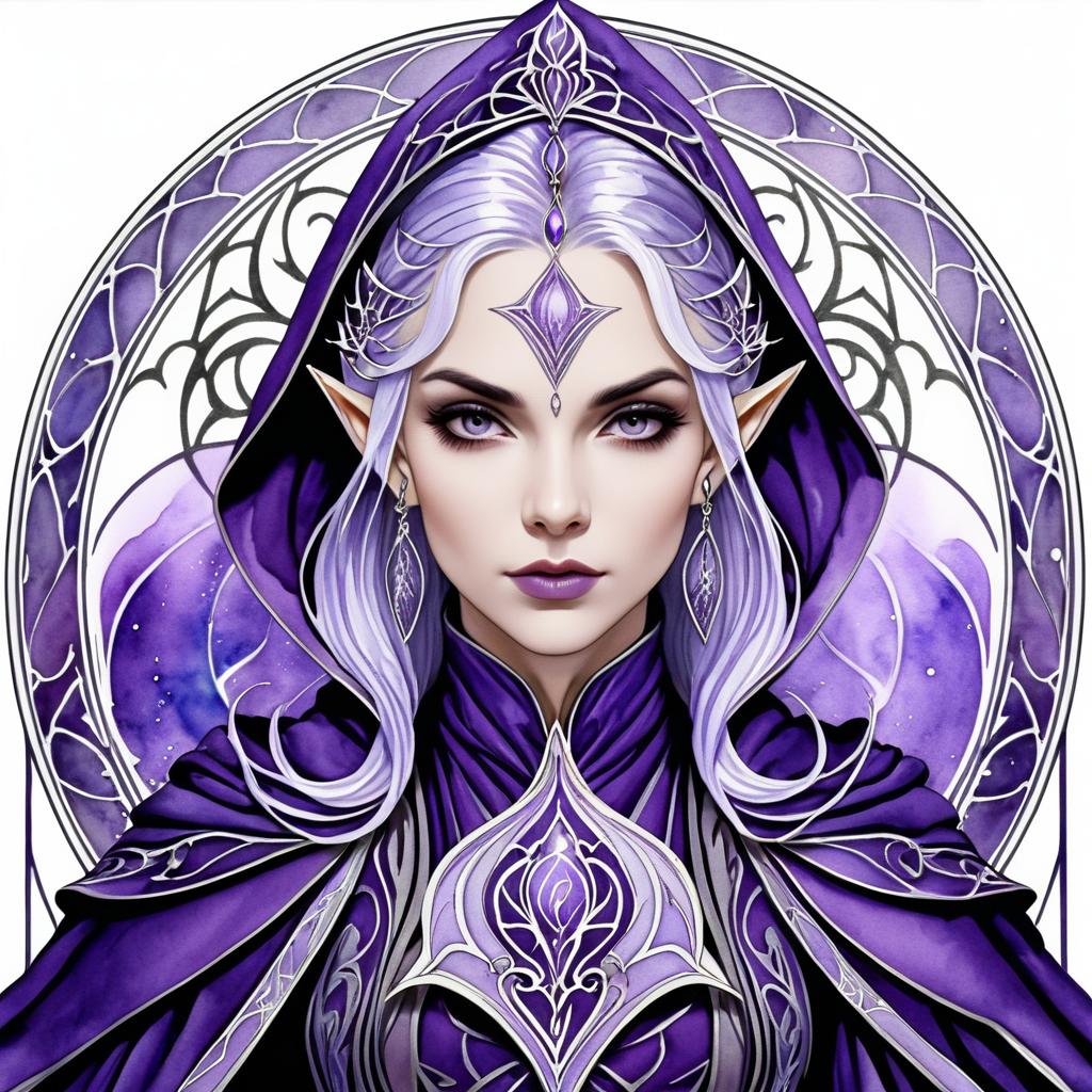 Elven Mage Portrait in Gothic Art Nouveau