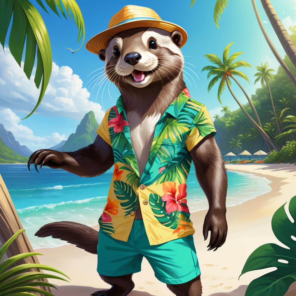 Vibrant Ecchi Otter on Tropical Island