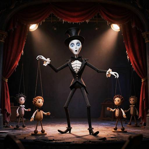 Porcelain Puppeteer in Crumbling Theater