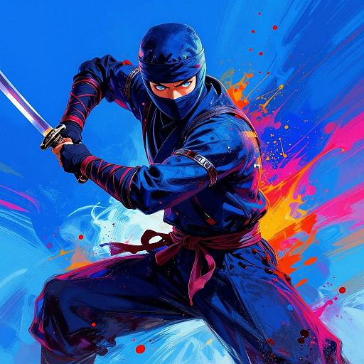 Vibrant Stylized Ninja in Action