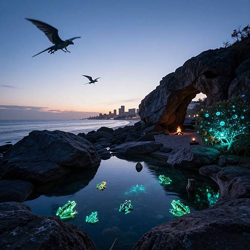 Magical Sunset with Dragons and Glowing Life