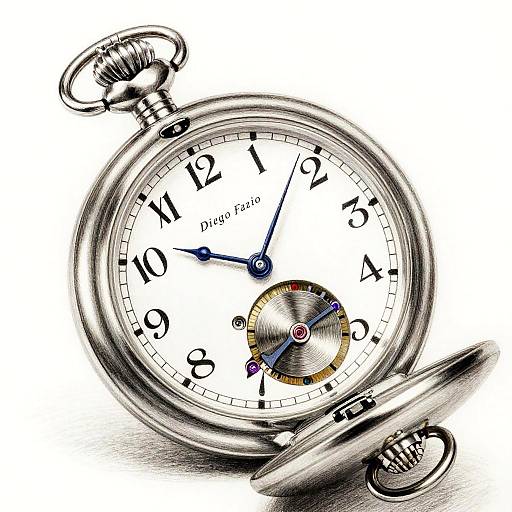 Hyperrealistic Vintage Pocket Watch Drawing